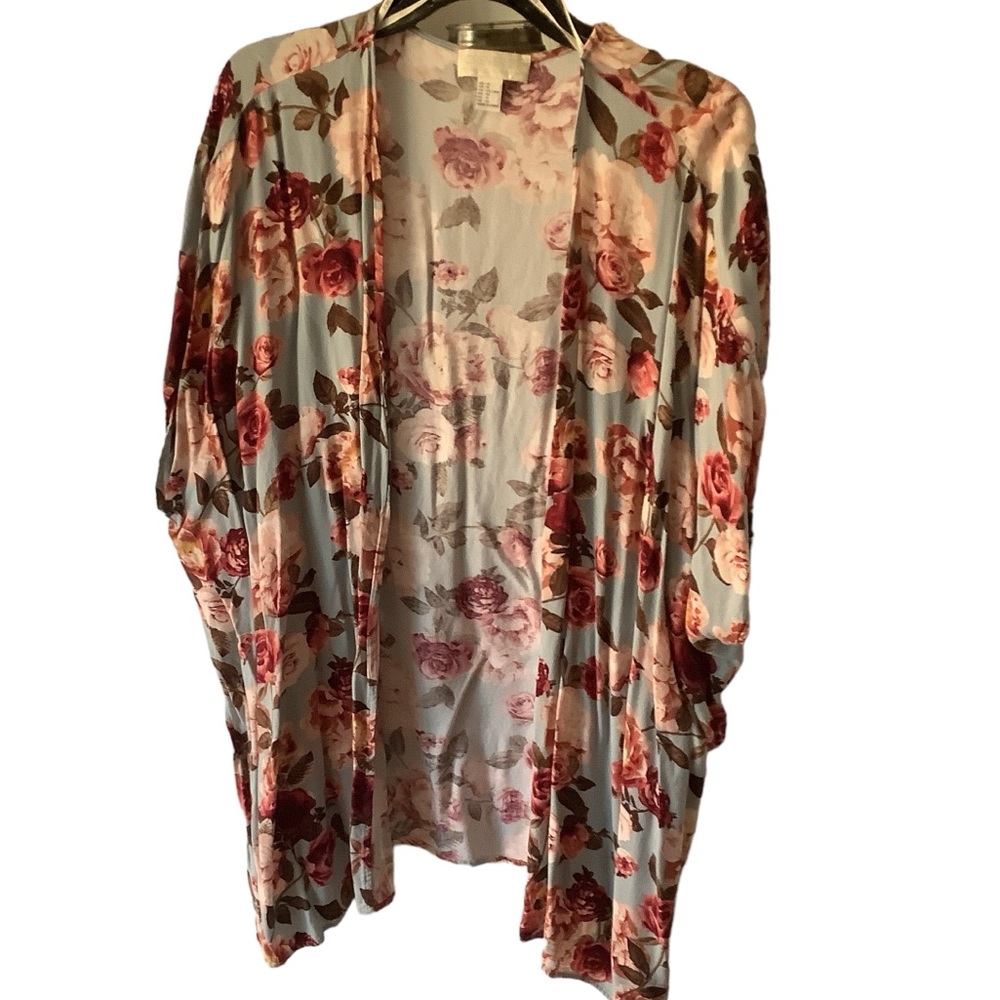 1X Forever 21 Floral Open Front Lightweight Boxy Kimono Cover Up